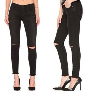 FRAME Le Skinny De Jeanne Distressed Knee Skinny Jeans Black Wash Size 25